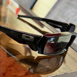 Oakley Black Rectangular Sunglasses with Silver Logo Accent